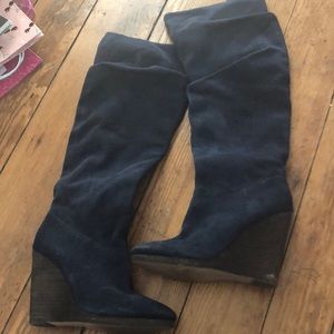Charles by Charles David navy suede wedge heel boots.  8M